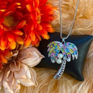 NEW! Palm Tree Multi Colored Gemstone Pendant Necklace